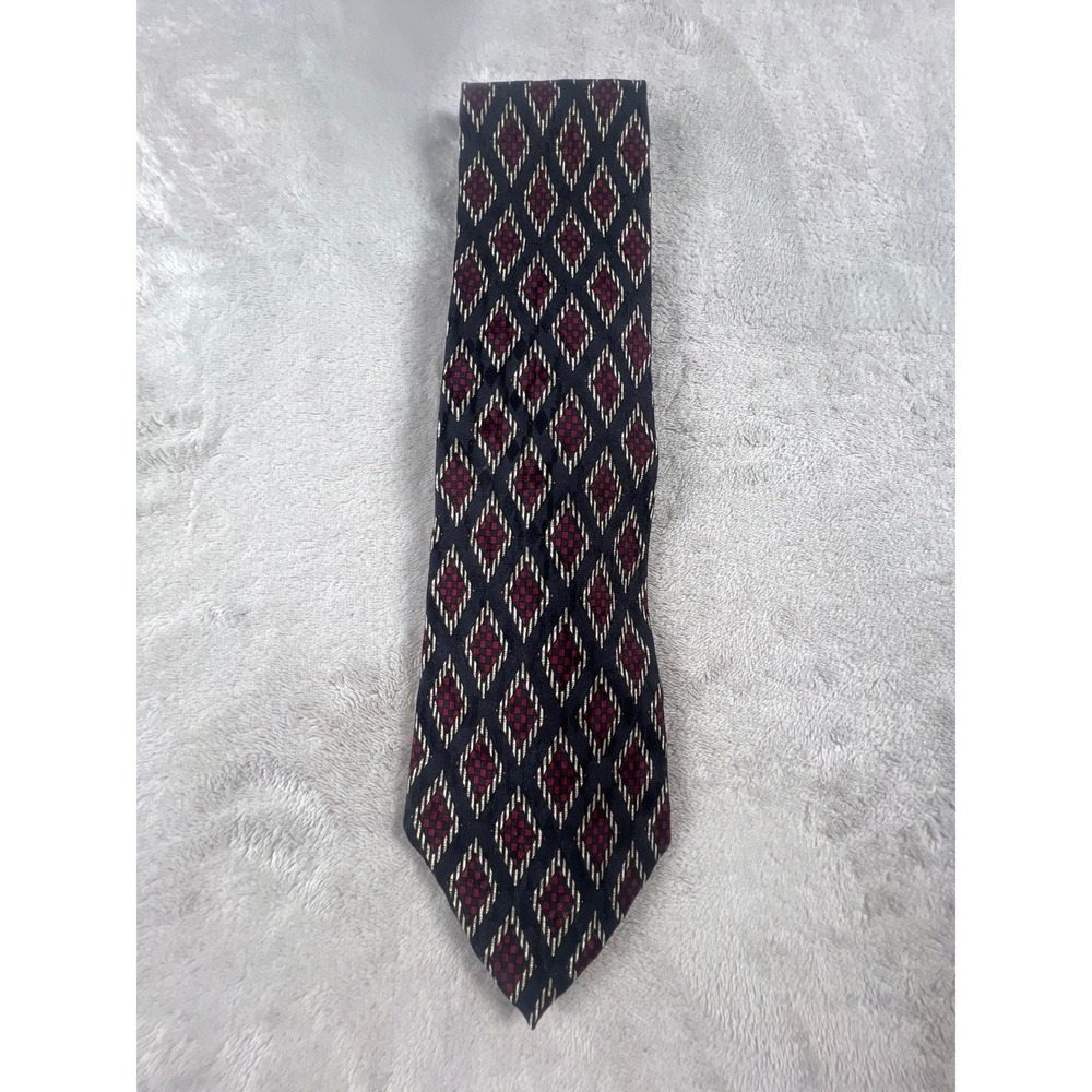 Robert Talbott Best of Class Silk Tie Black Burgundy Gold Diamond Geometric Mens